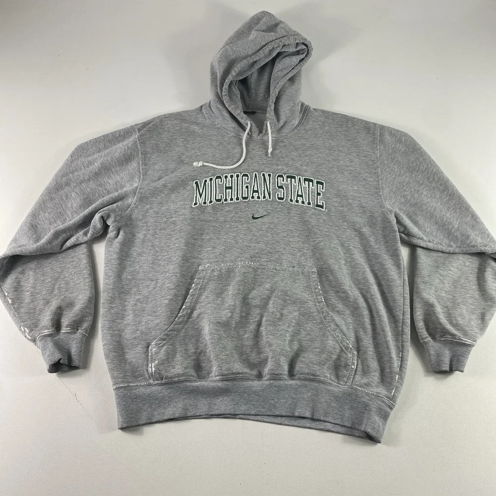 Vtg Team Nike Center Swoosh Michigan‎ State Hoody Sweatshirt Embroidered Medium